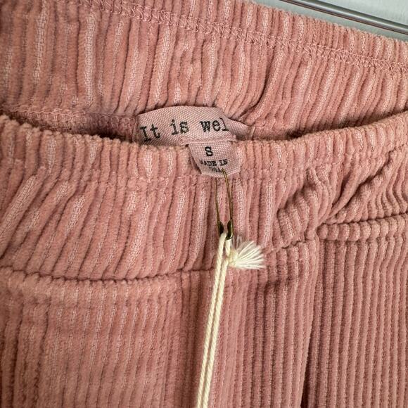 IT IS WELL LA Corduroy Crop Pant Pull-on Relax Fit Pink Cotton Women's S New - Picture 6 of 9